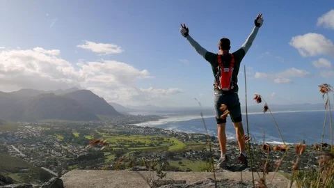 Man at viewpoint, victory Stock Footage 90820119