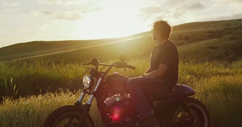 Man on Vintage Motorcycle Stock Footage 83650229