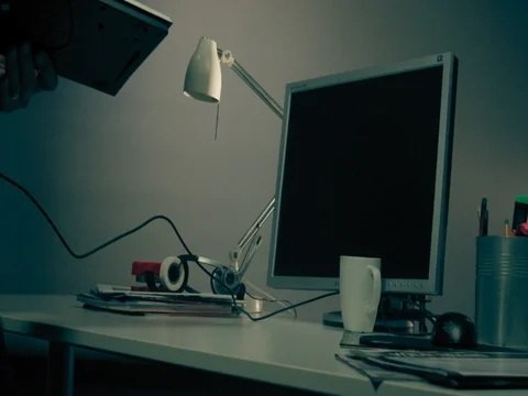 Man violently smashing his computer with keyboard Stock-Footage 77545144