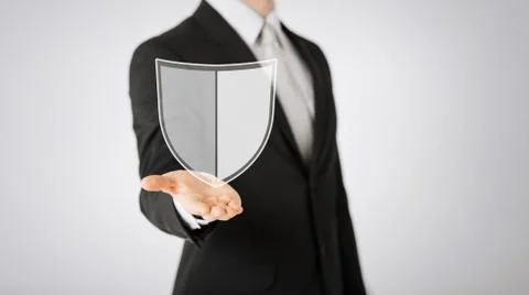 Man with virtual antivirus program icon Stock Photos