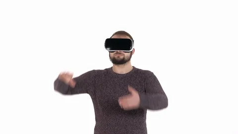 Man in virtual digital glasses. 3d cyberspace simulation concept. Isolated, on Stock-Footage 121193349