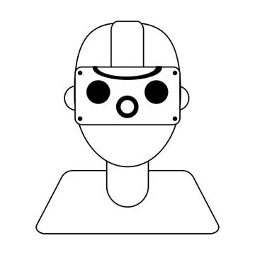 Man with virtual reality glasses in black and white Stock Illustration