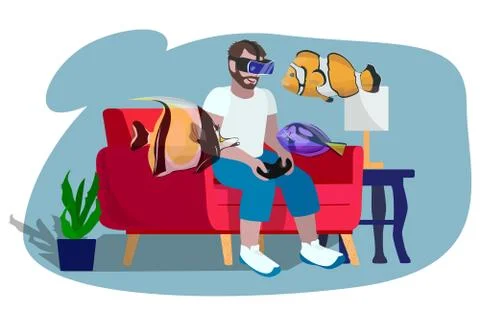 Man in virtual reality glasses Stock Illustration