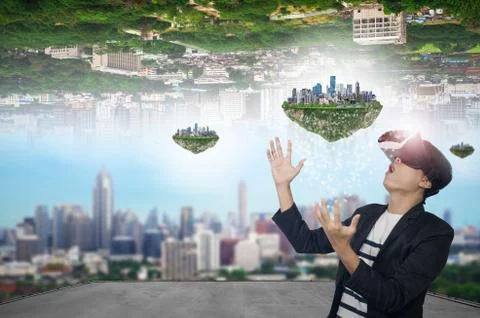 Man with virtual reality goggles. Stock Photos