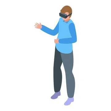 Man in virtual reality headset gesturing 库存插图