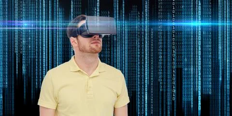 Man in virtual reality headset or 3d glasses 스톡 사진
