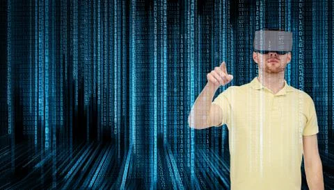 Man in virtual reality headset or 3d glasses 스톡 사진