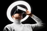 Man In Virtual Reality Headset Or Vr Glasses Stock Photos