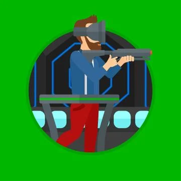 Man in virtual reality headset playing video game. Stock Illustration