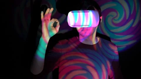 Man in virtual reality headset showing ok sign Stock Footage 86611796