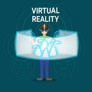 Man In Virtual Reality Wearing Vr Glasses Use Digitall Interface Modern Optical Illustrazione stock