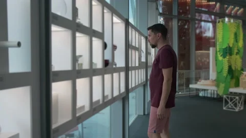 Man visitor at the exhibition Stock Footage 135834045