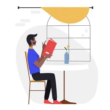 Man visitor reading menu at the cafe Stock Illustration