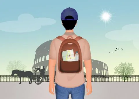 Man visits the Colosseum Stock Illustration