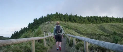 Man at Vista do Rei: Overlooking Sete Cidades&amp;#039; Blue and Green Lakes Stock Footage 320977181