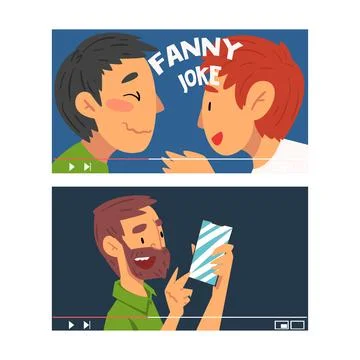 Man Vlogger Video Streaming in the Internet Making Vlog Vector Set イラスト素材