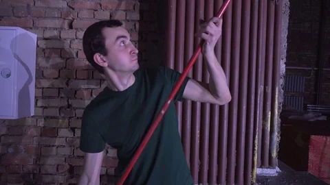 Man volunteer with pike pole Stock Footage 75065784