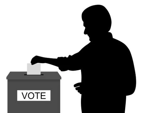 Man voter putting ballot voting paper in ballot box Stock Illustration