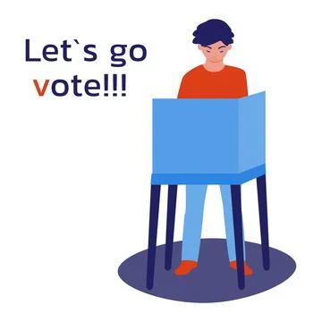 Man in the voting booth makes her choice. A call to vote. Lets go vote. Stock-Illustration