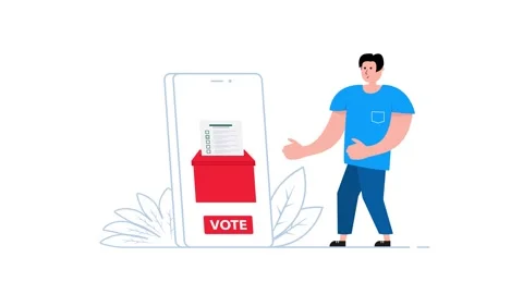 Man voting online using smartphone and inserting ballot into ballot box Stock Footage 315081737