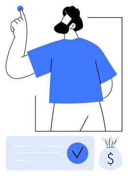 Man Voting by Pressing a Button with Completed Form and Money Bag 스톡 일러스트