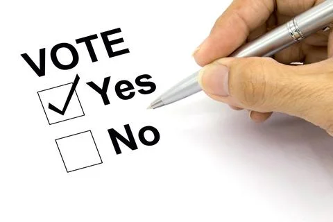 Man Voting yes check-box Foto stock