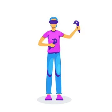 Man with VR controllers flat color vector faceless character イラスト素材