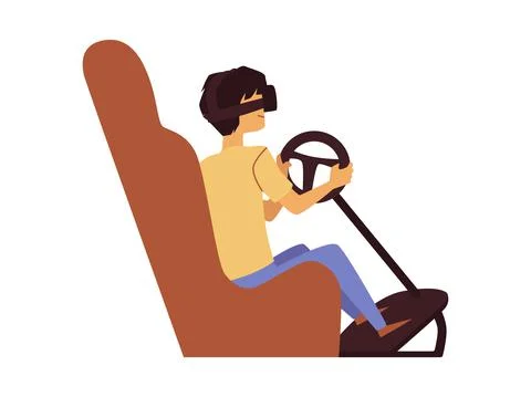 Man with vr devices is playing a virtual reality game a vector illustration Stock Illustration