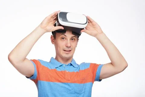 Man with VR glasses on head Stock Photos