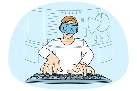 Man in VR glasses play computer games Stock Illustration