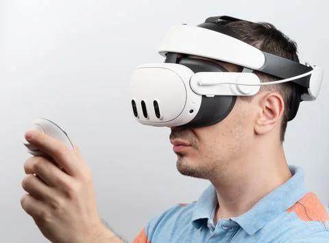 Man with vr goggles side view Stock Photos