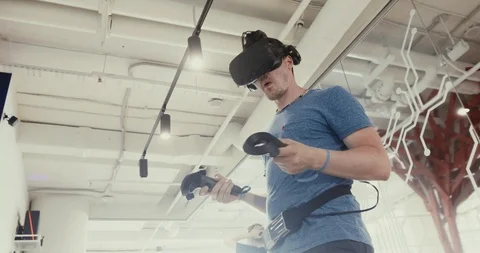Man In VR Headset Playing Game Stock Footage 92089210