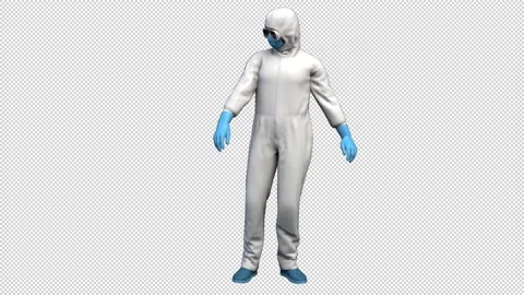 Man in vrus protective suit - 3d render looped with alpha chnnel. Stock Footage 167538580
