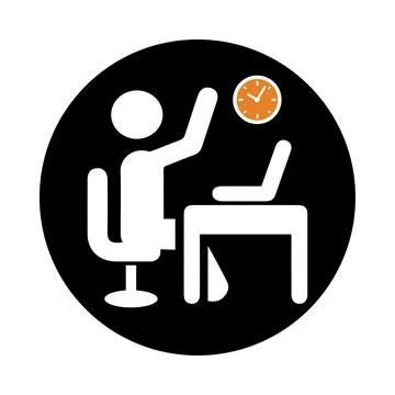 Man, waiting, clock, table, laptop, worker waiting icon イラスト素材
