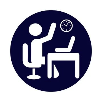 Man, waiting, clock, table, laptop, worker waiting icon Stock Illustration