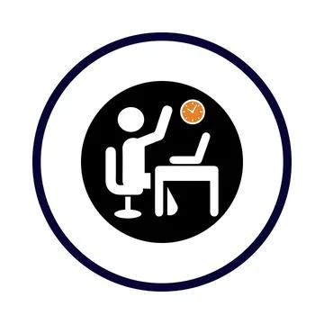 Man, waiting, clock, table, laptop, worker waiting icon Stock Illustration