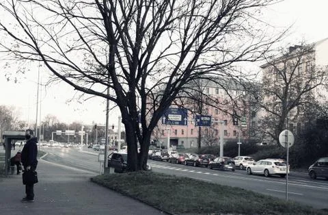 Man waiting queue covid Stock Photos