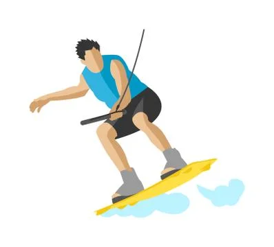 Man wakeboarding in action summer fun hobby outdoor water sport character vector Stock Illustration