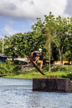 Man Wakeboarding. Jumping Stock Photos