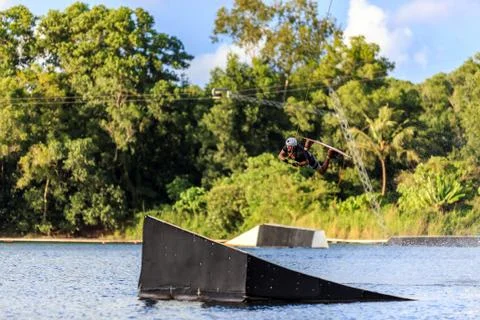 Man Wakeboarding. Jumping Stock Photos