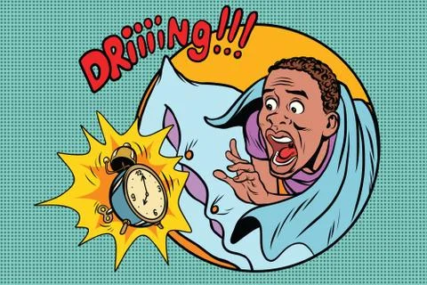 Man wakes up alarm clock Stock Illustration