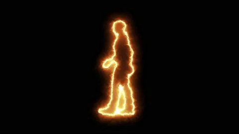 Man waking with fire 1 Stock Footage 212424230