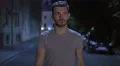 The man walk along the road. Night evening time. Wide angle. Real time capture 4k or 4k+ Resolution