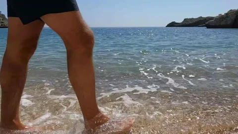 Man Walk On Sand Beach Stock Footage 200790247