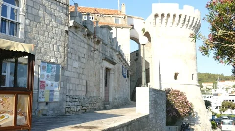 Man Walking Across The Tower In The Old City Stock-Footage 54914015