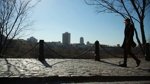 Man walking alone at the Kiev City Park - Spring Day Stock Footage 80602237