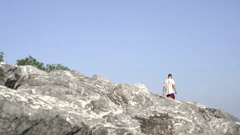 Man walking alone on rocks Stock-Footage 311528135