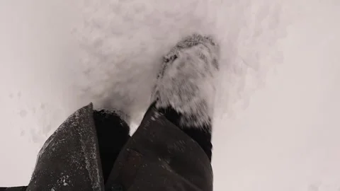 Man Walking Alone Through Deep Knee-High Snow in Silent Canadian Forest 스톡 동영상 330173003