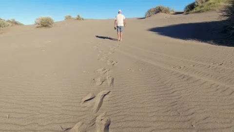 Man walking along a dune turning away with his back to the camera Stock Footage 272276111