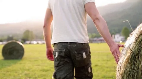 Man walking along the wheat field Stock Footage 110707760